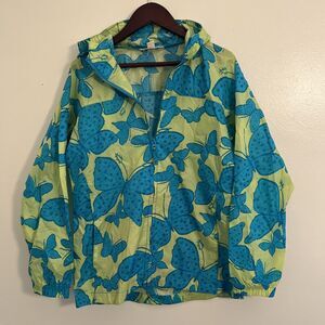 Land’s End Kids Nylon Butterfly Packable Raincoat, Green/Blue- Size M 10-12